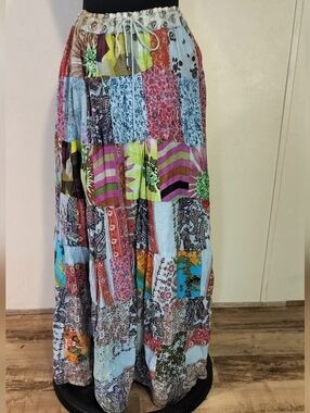 Sacred Threads Multicolor Patchwork Maxi Skirt